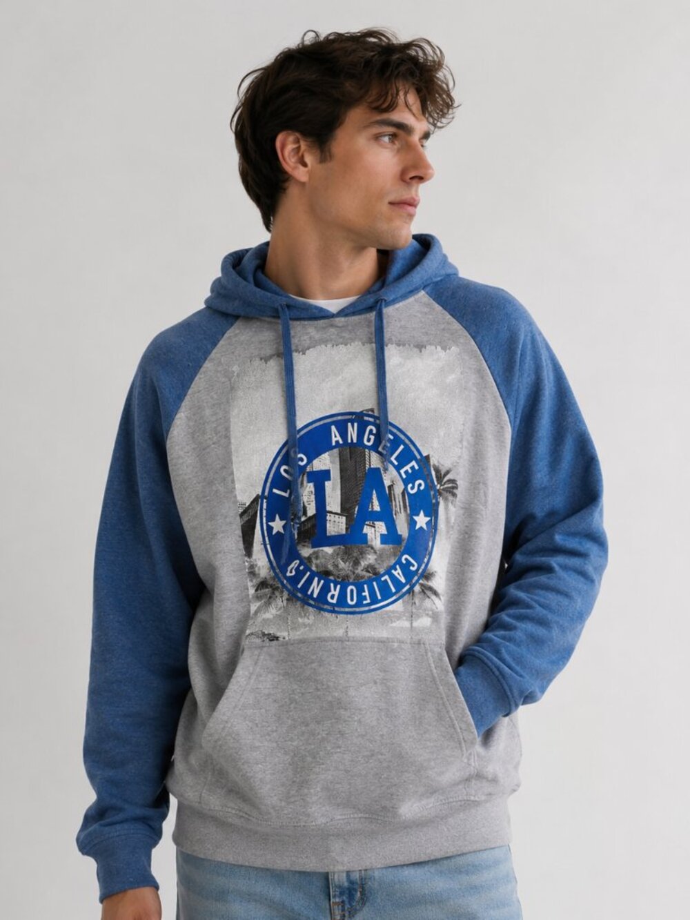 Vintage Los Angeles LA California Hoodie Men’s L Gray Blue Graphic Pullover